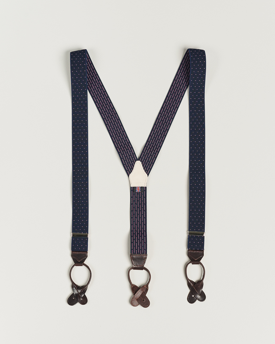 Men | Albert Thurston Elastic Dot Braces 35mm Blue | Albert Thurston | Elastic Dot Braces 35mm Blue