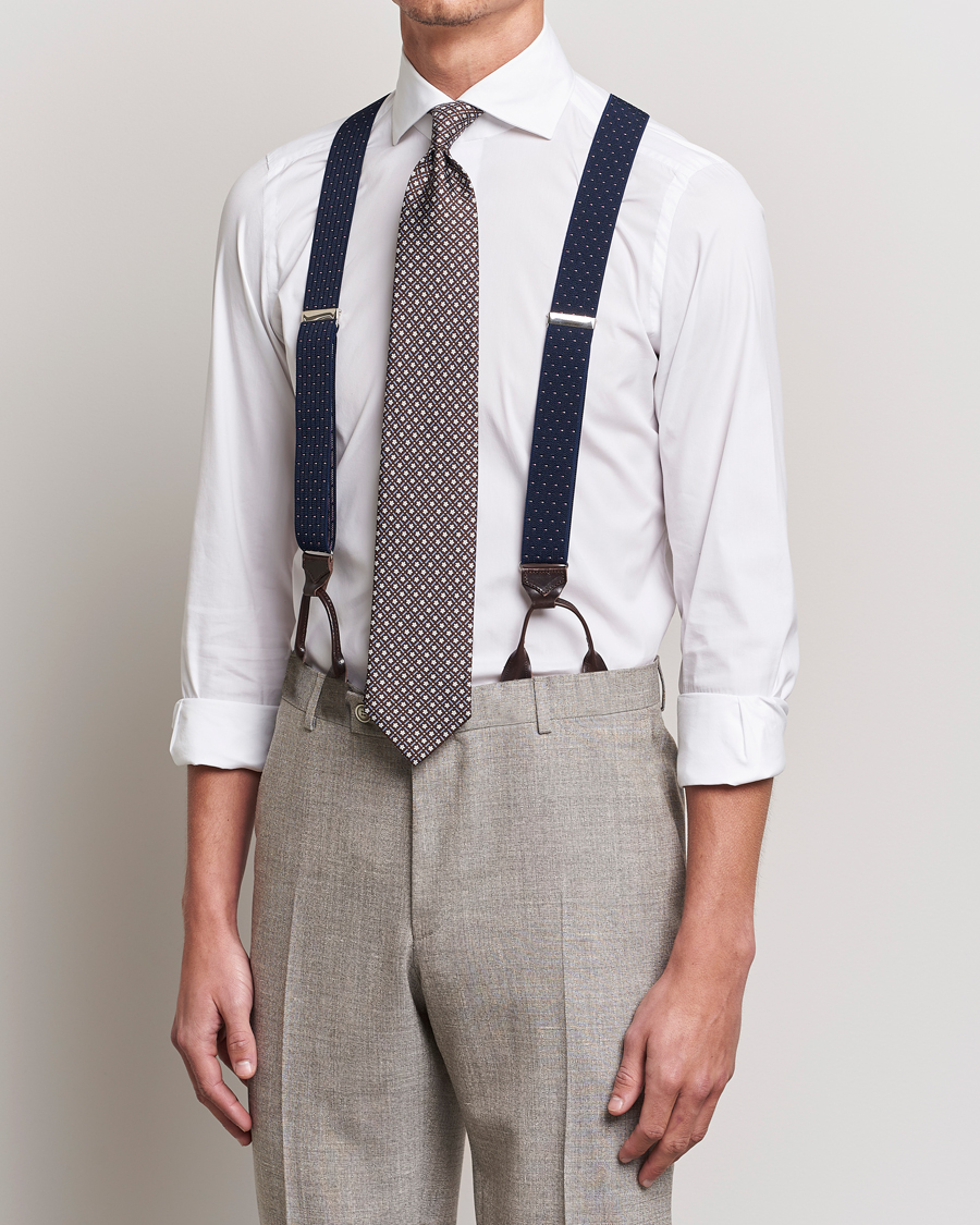 Men | Albert Thurston Elastic Dot Braces 35mm Blue | Albert Thurston | Elastic Dot Braces 35mm Blue