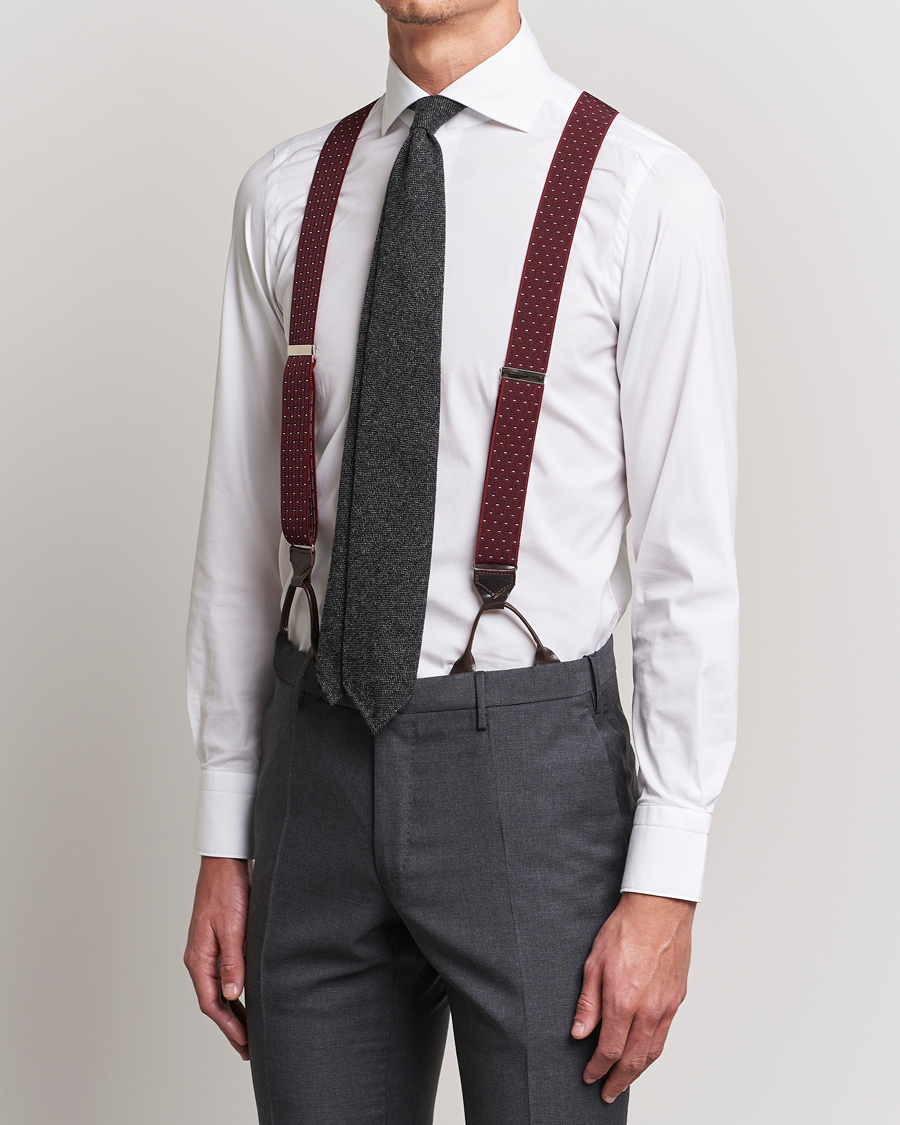 Men | Albert Thurston Elastic Dot Braces 35mm Wine | Albert Thurston | Elastic Dot Braces 35mm Wine