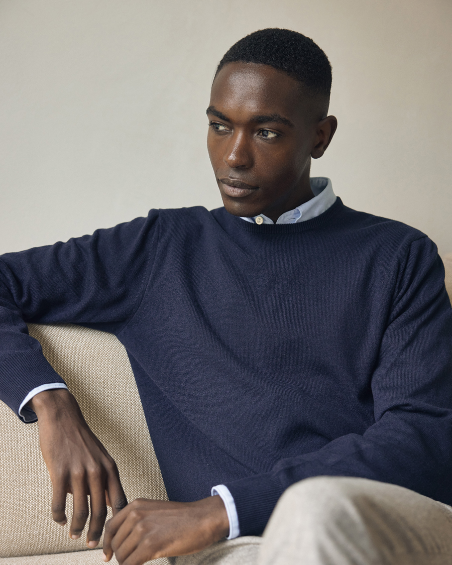 Men | Sweaters & Knitwear | Piacenza Cashmere | Cashmere Crew Neck Sweater Navy