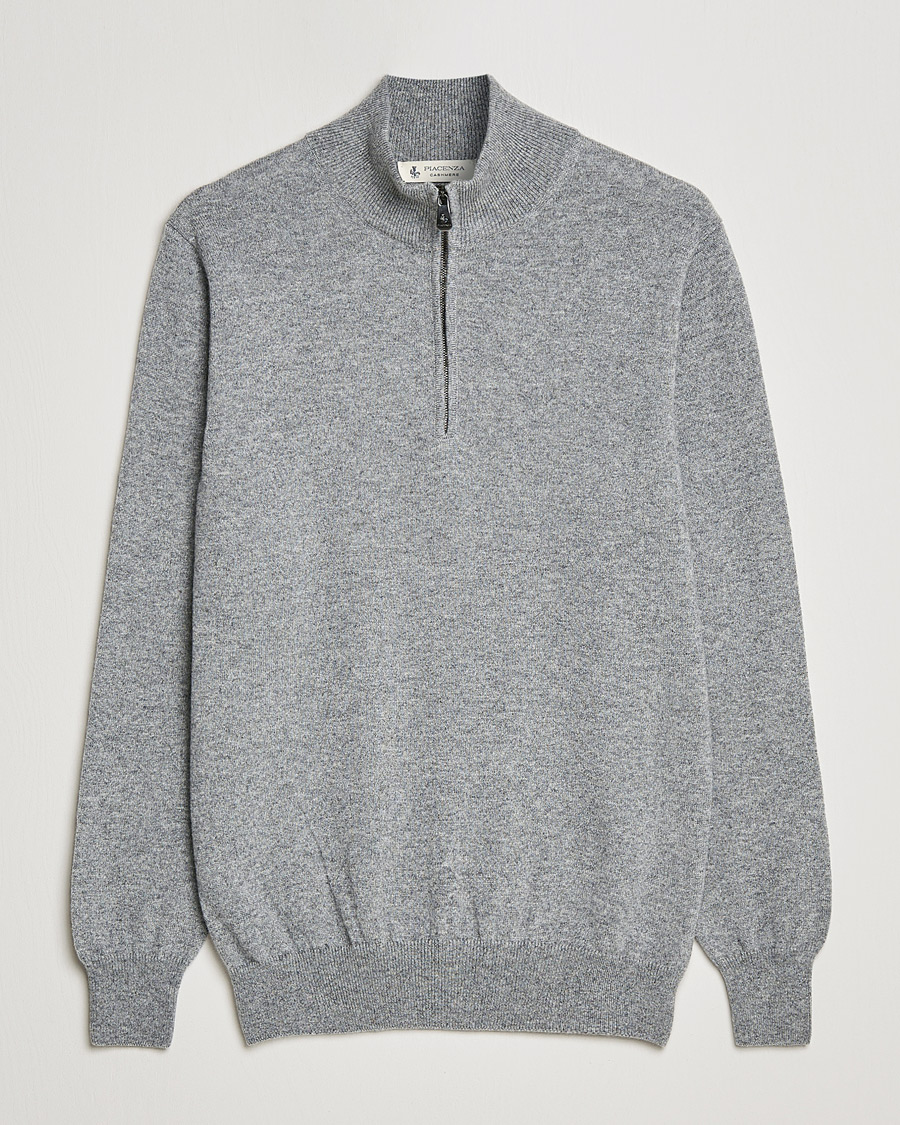 Men |  | Piacenza Cashmere | Cashmere Half Zip Sweater Light Grey