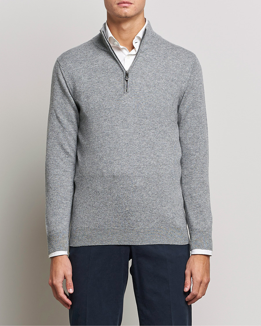 Men | Piacenza Cashmere | Piacenza Cashmere | Cashmere Half Zip Sweater Light Grey