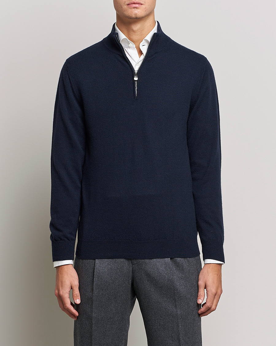 Men | Cashmere sweaters | Piacenza Cashmere | Cashmere Half Zip Sweater Navy