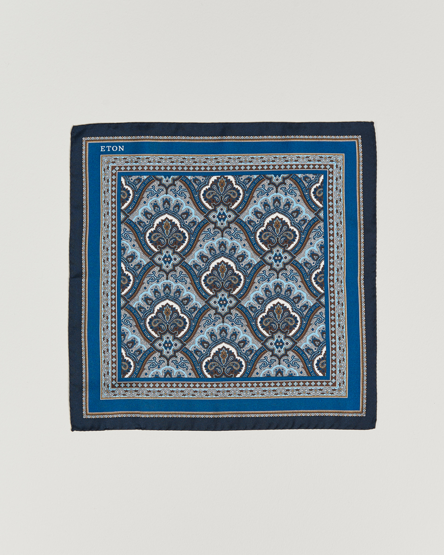 Men | Eton Silk Paisley Print Pocket Square Blue | Eton | Silk Paisley Print Pocket Square Blue