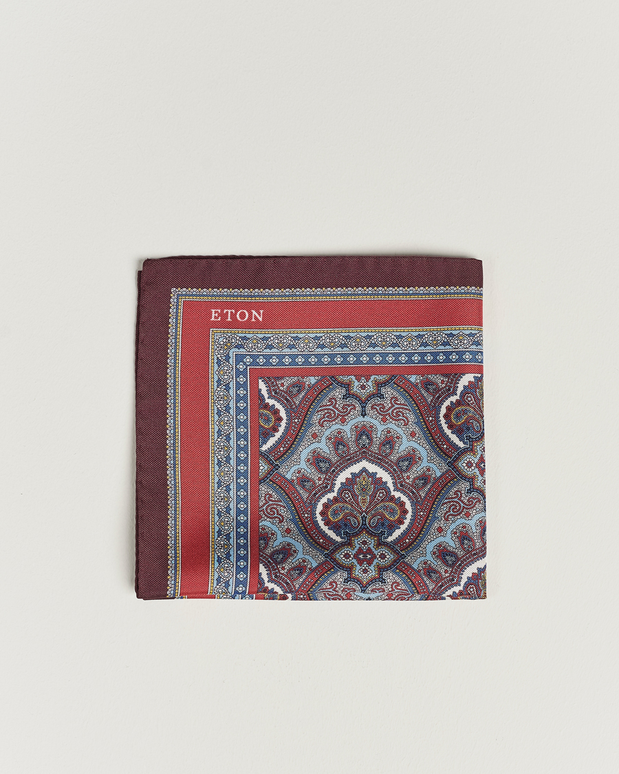 Men | Pocket Squares | Eton | Silk Paisley Print Pocket Square Red