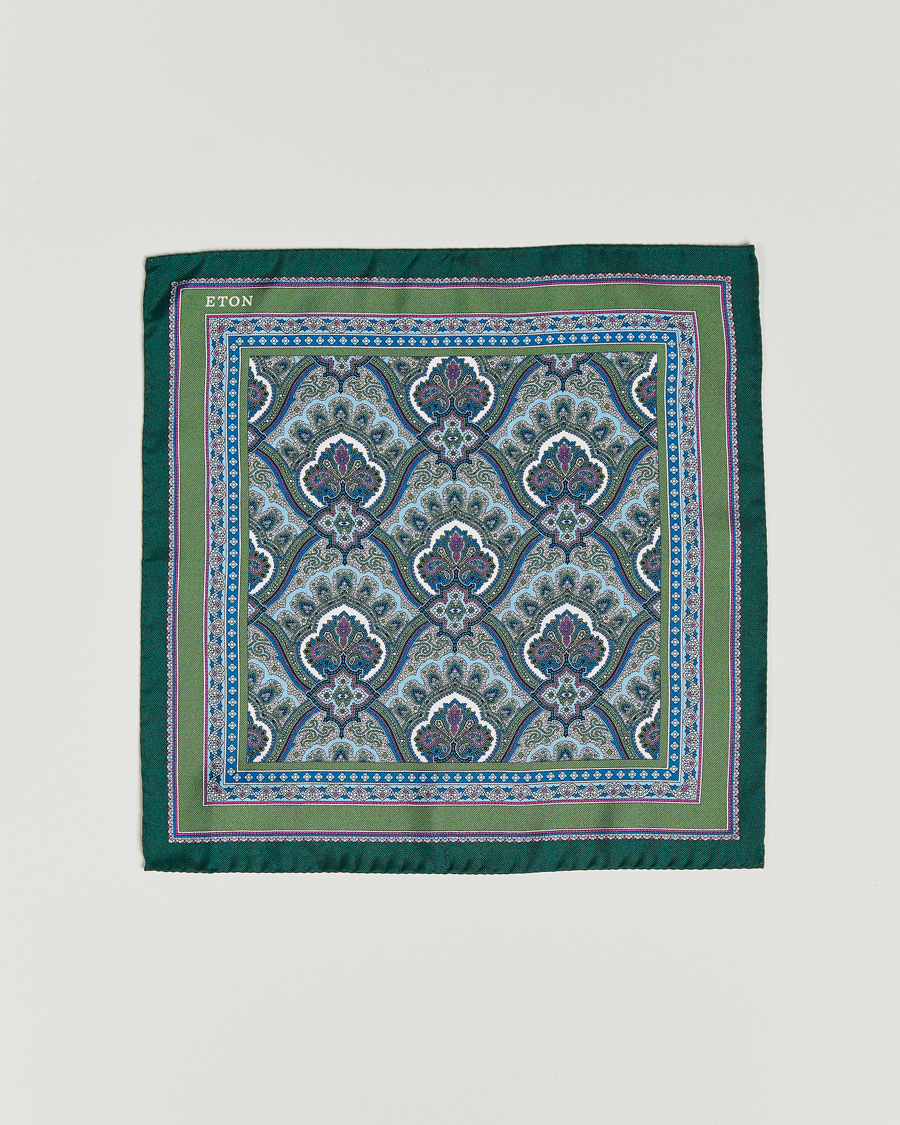 Men | Pocket Squares | Eton | Silk Paisley Print Pocket Square Green