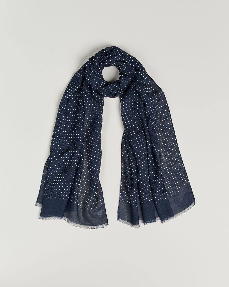 Men | Dress Scarves | Eton | Silk Wool Polka Dot Scarf Blue