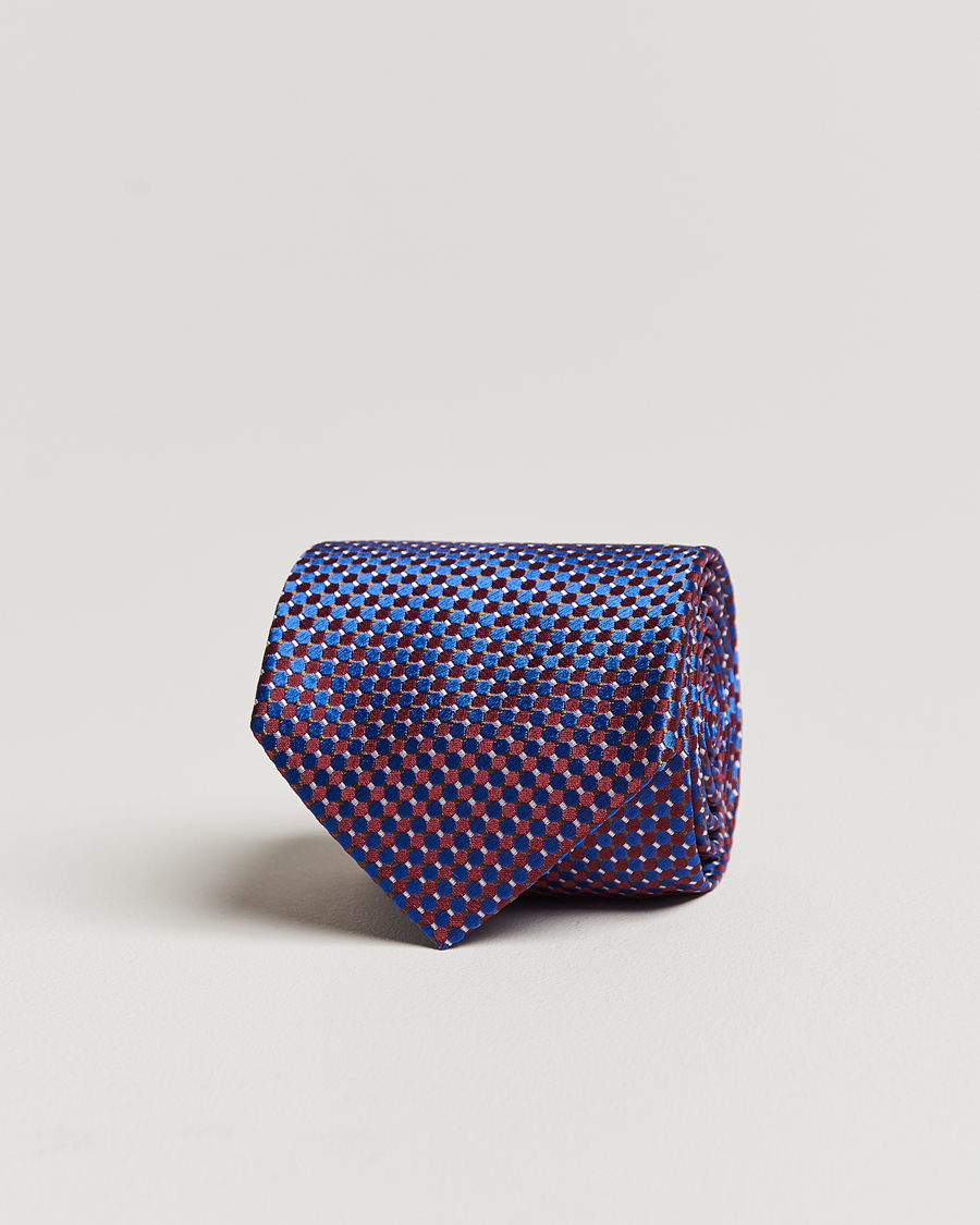 Men |  | Eton | Silk Geometric Weave Tie Blue/Red