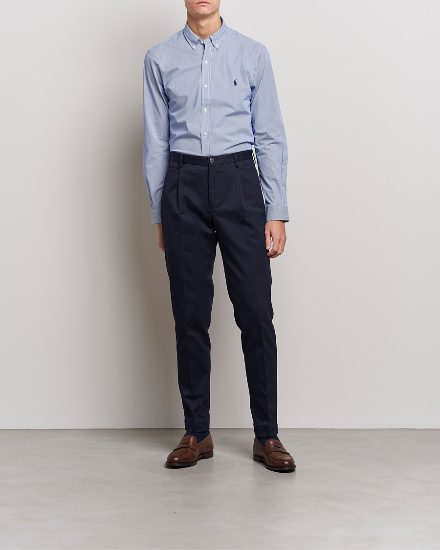 Men | Shirts | Polo Ralph Lauren | Slim Fit Thin Stripe Poplin Shirt Blue/White