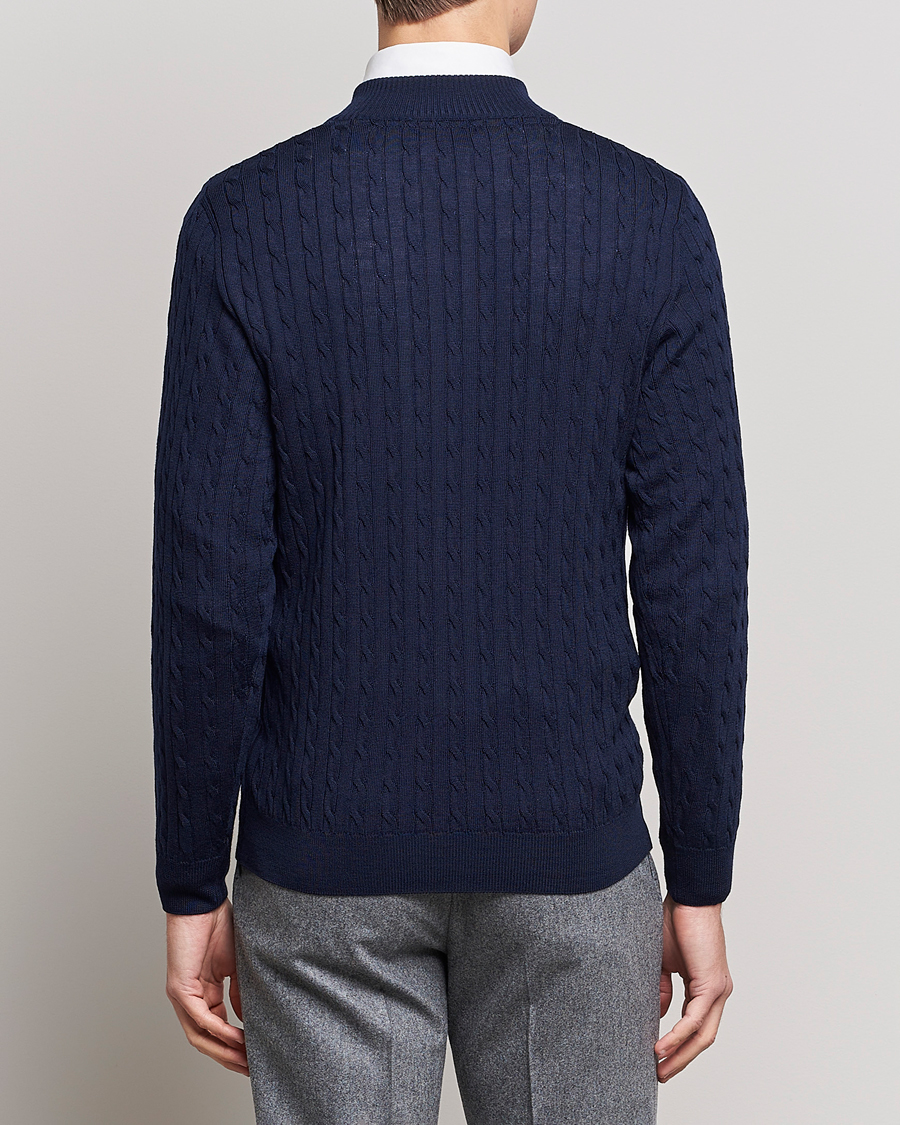Men | Sweaters & Knitwear | Stenströms | Merino Cable Half Zip Navy
