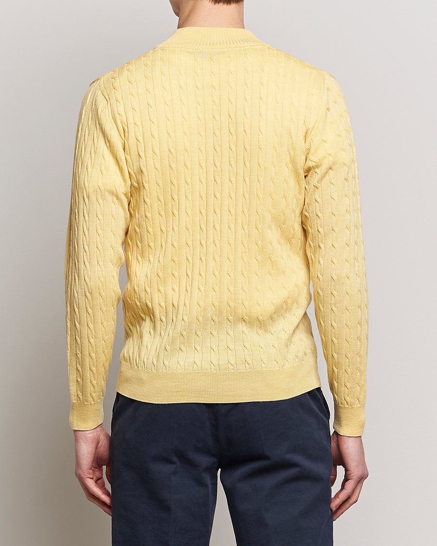 Men | Sweaters & Knitwear | Stenströms | Merino Cable Half Zip Yellow