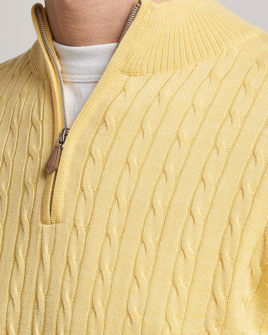 Men | Sweaters & Knitwear | Stenströms | Merino Cable Half Zip Yellow
