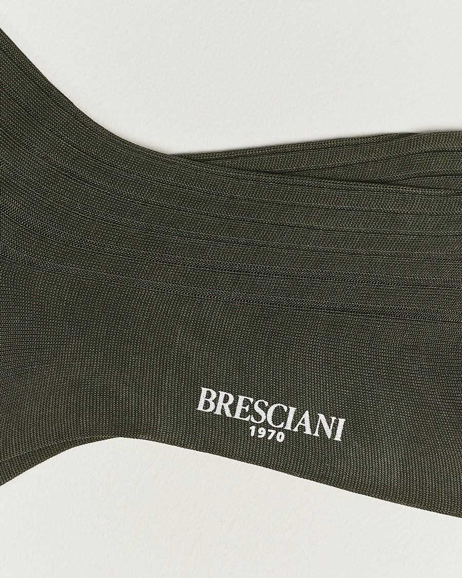 Men |  | Bresciani | Cotton Ribbed Short Socks Olive Green