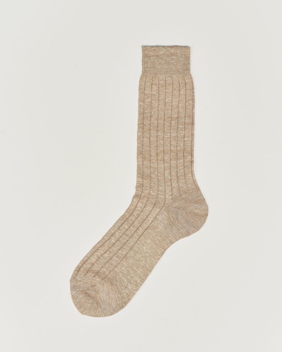 Men | Bresciani | Bresciani | Linen Ribbed Short Socks Sand Melange
