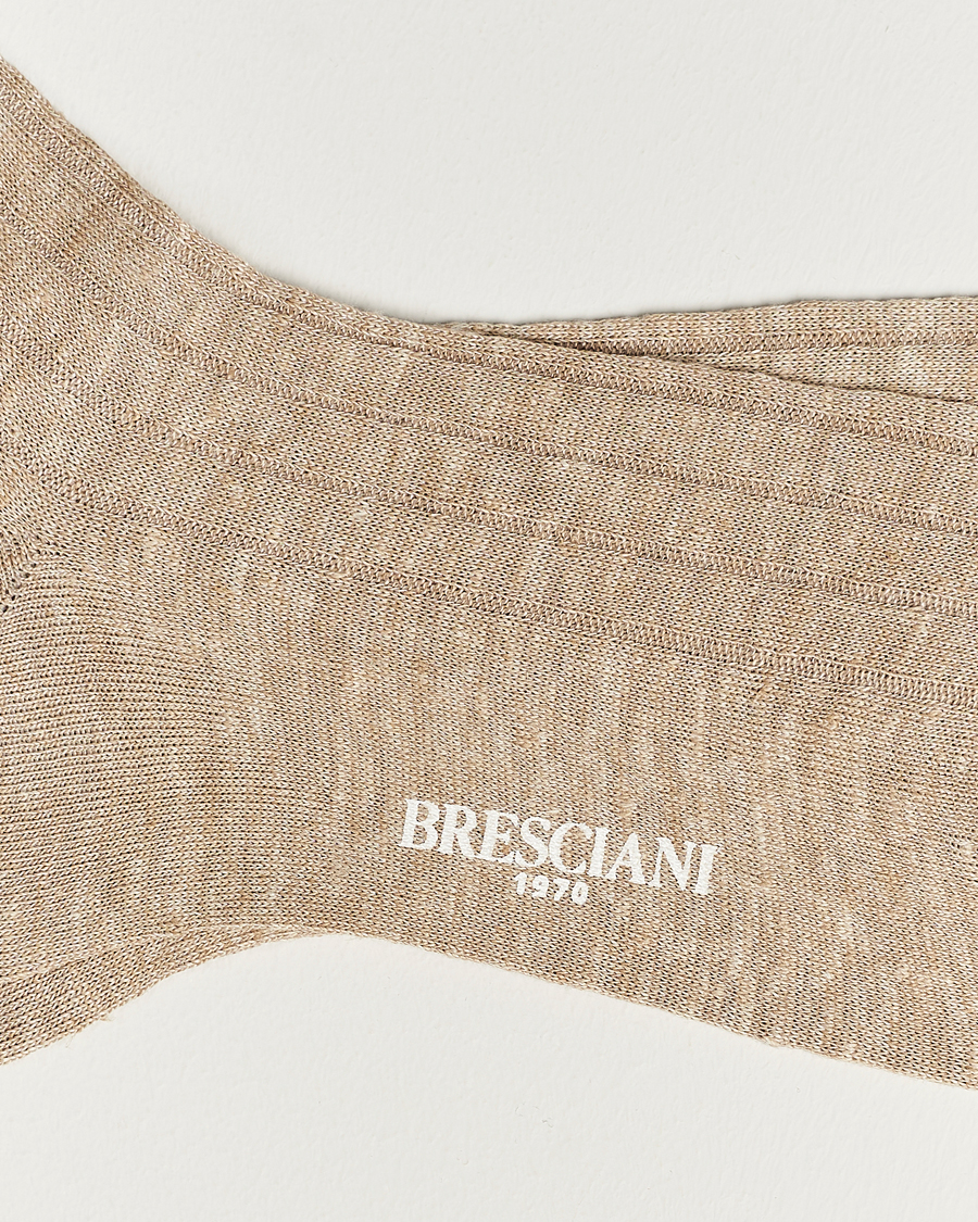 Men |  | Bresciani | Linen Ribbed Short Socks Sand Melange