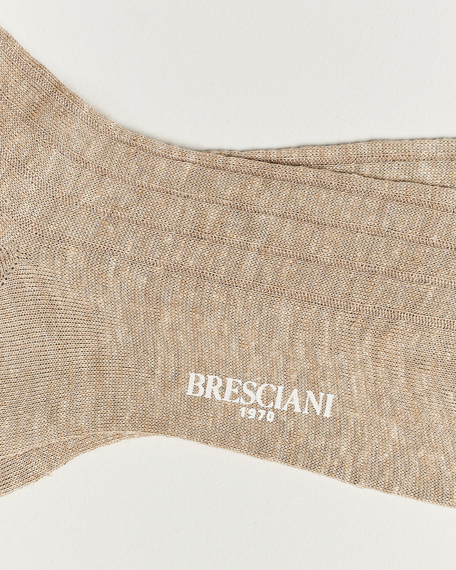 Men | Underwear & Socks | Bresciani | Linen Ribbed Short Socks Sand Melange