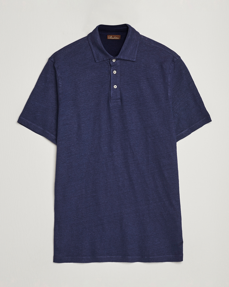Men | Polo Shirts | Stenströms | Linen Polo Shirt Navy