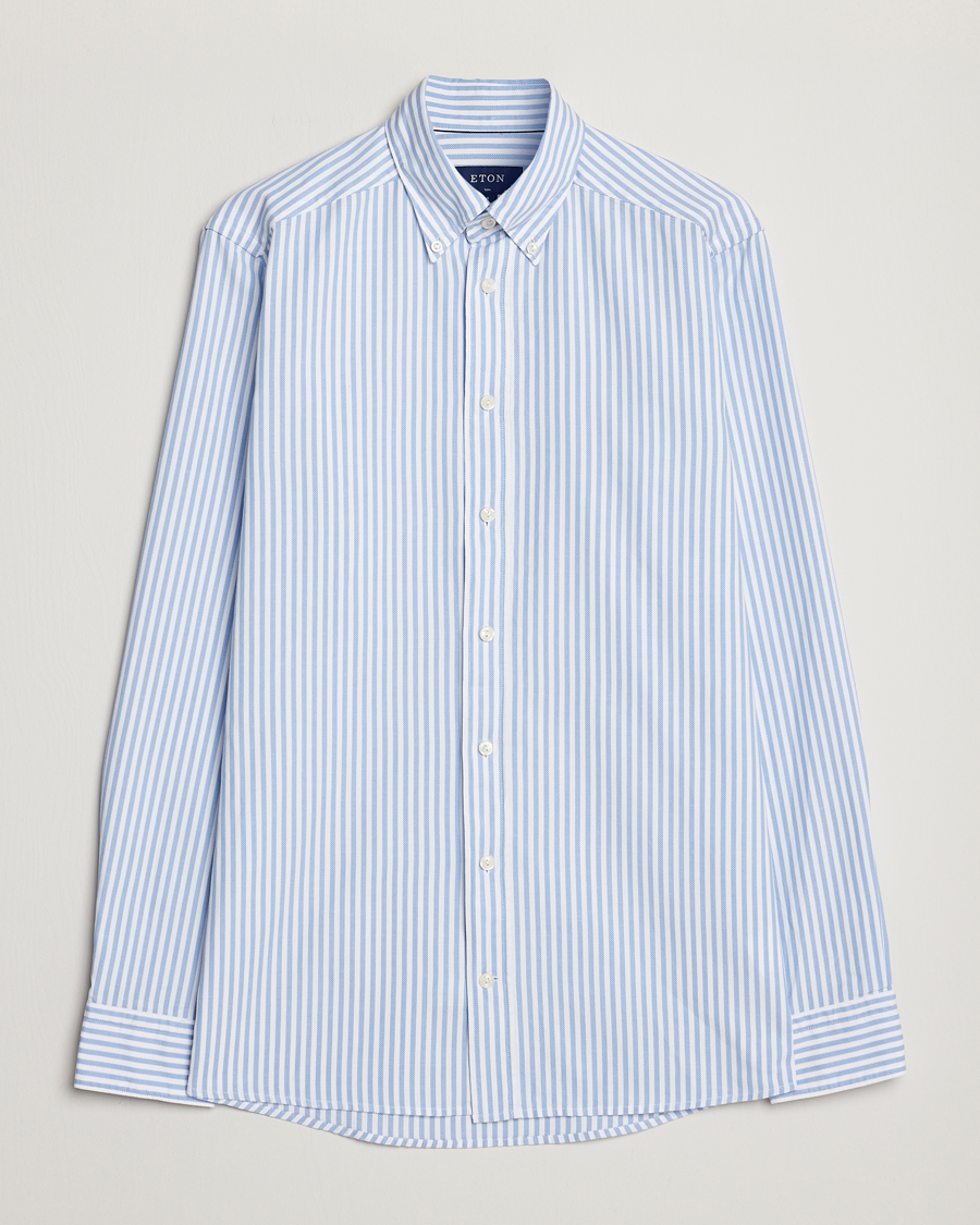 Men | Shirts | Eton | Slim Fit Royal Oxford Stripe Button Down Light Blue