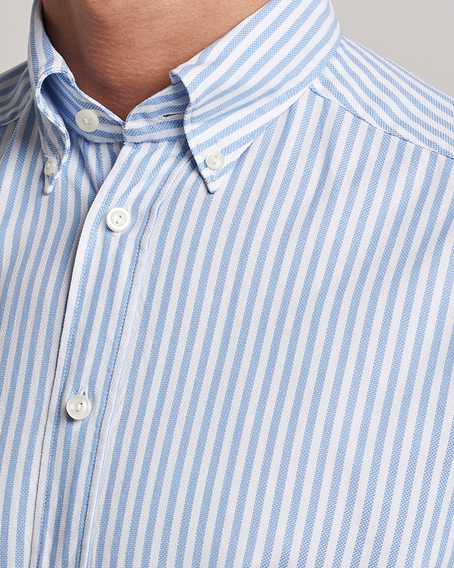 Men | Shirts | Eton | Slim Fit Royal Oxford Stripe Button Down Light Blue