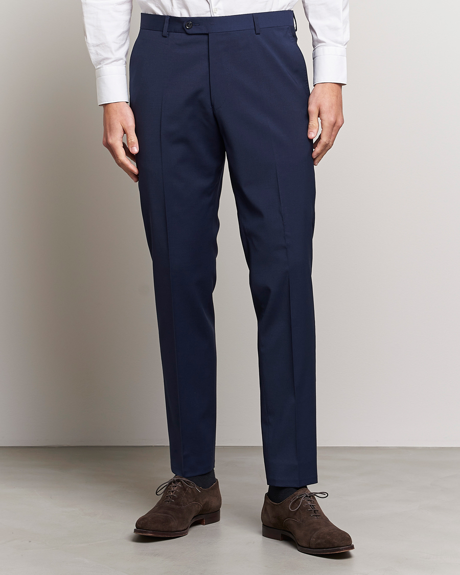 Men | Suit Trousers | Oscar Jacobson | Denz Wool Trousers Mid Blue
