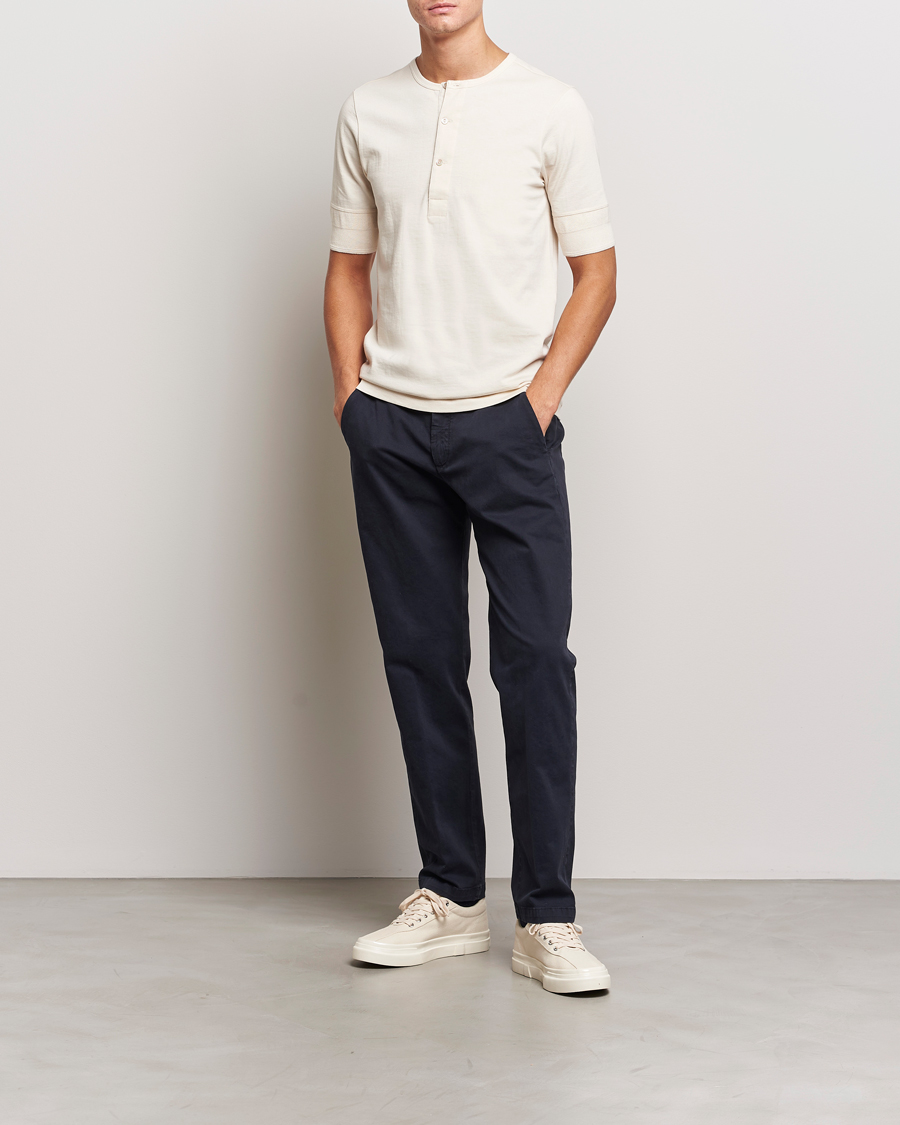 Men | Sweaters & Knitwear | Merz b. Schwanen | Short Sleeve Organic Cotton Henley Nature