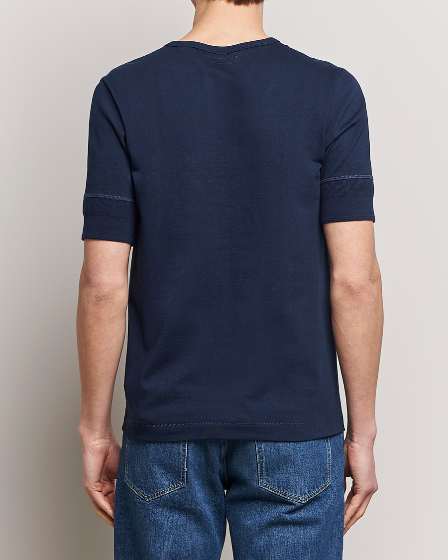 Men | Sweaters & Knitwear | Merz b. Schwanen | Short Sleeve Organic Cotton Henley Ink Blue
