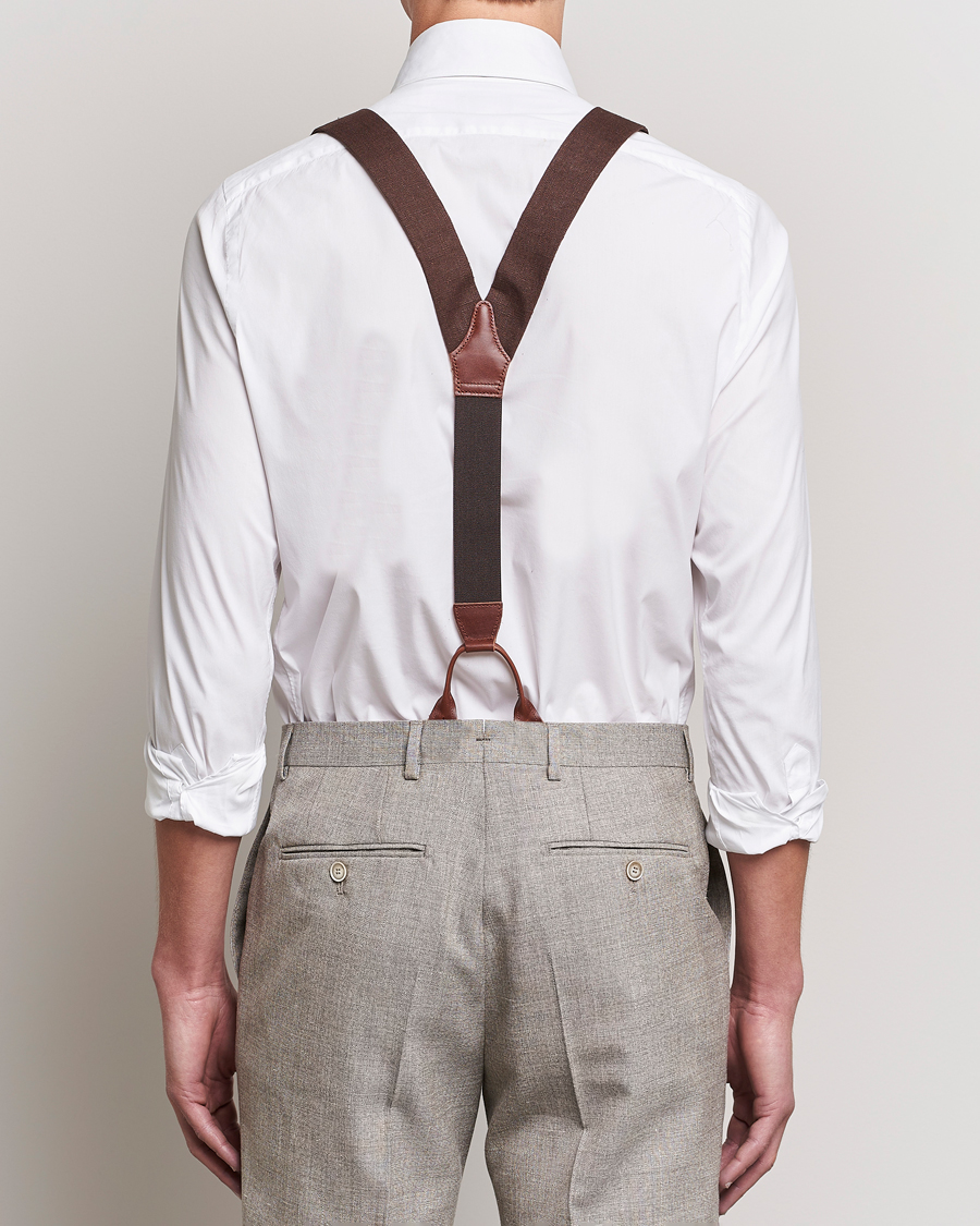 Men | Albert Thurston Linen Braces 38mm Brown | Albert Thurston | Linen Braces 38mm Brown