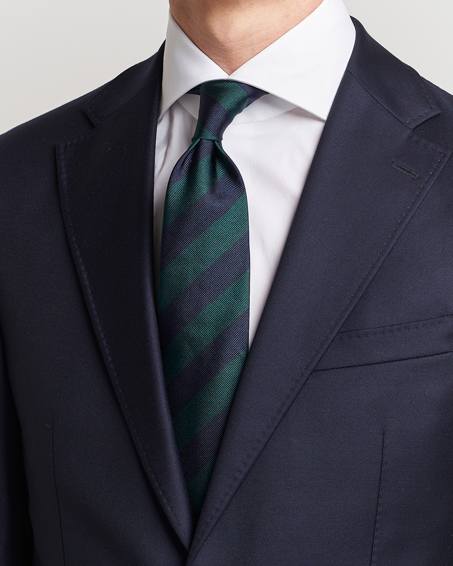Men | Dark Suit | Amanda Christensen | Regemental Stripe Classic Tie 8 cm Green/Navy