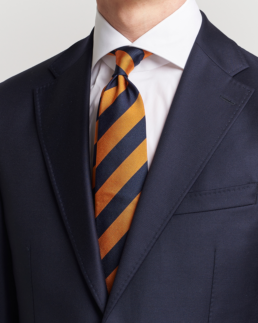 Men | Ties | Amanda Christensen | Regemental Stripe Classic Tie 8 cm Orange/Navy