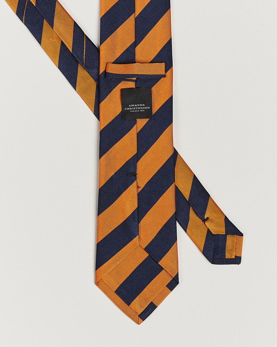 Men | Ties | Amanda Christensen | Regemental Stripe Classic Tie 8 cm Orange/Navy