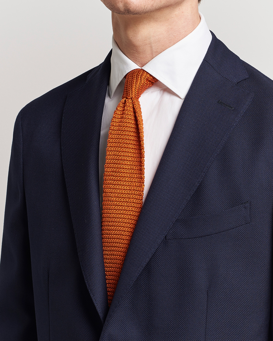 Men | Business Casual | Amanda Christensen | Knitted Silk Tie 6 cm Orange