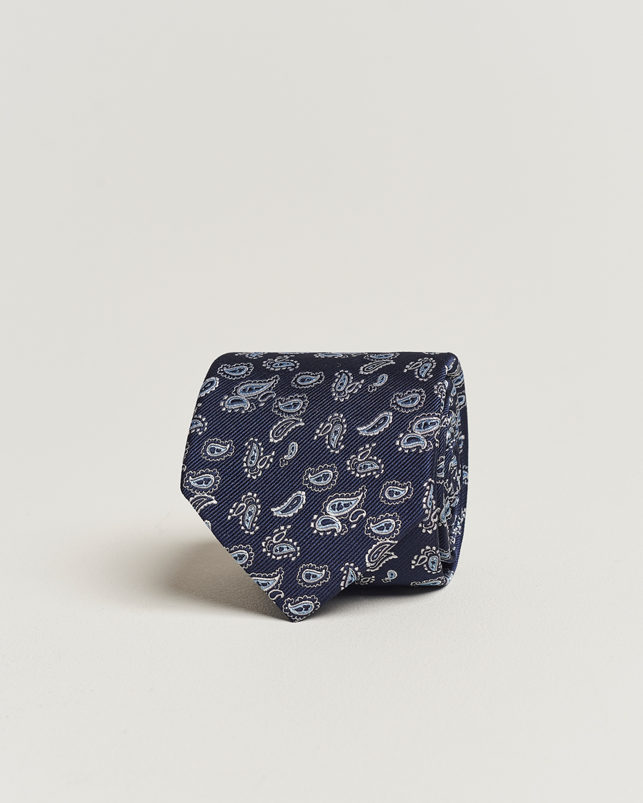 Men | Dark Suit | Amanda Christensen | Paisley Woven Silk Tie 8 cm Navy