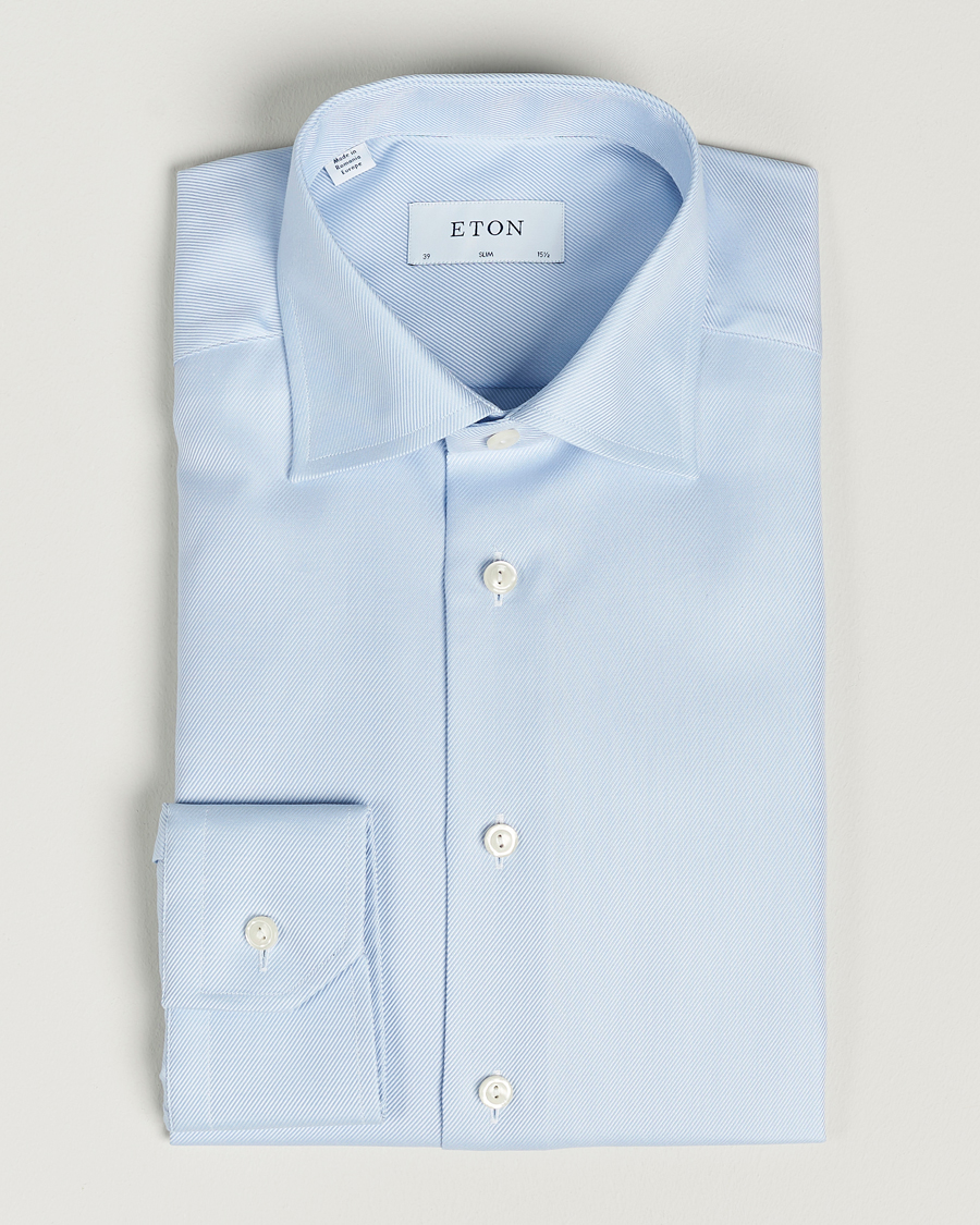 Men | Shirts | Eton | Slim Fit Textured Twill Shirt Blue