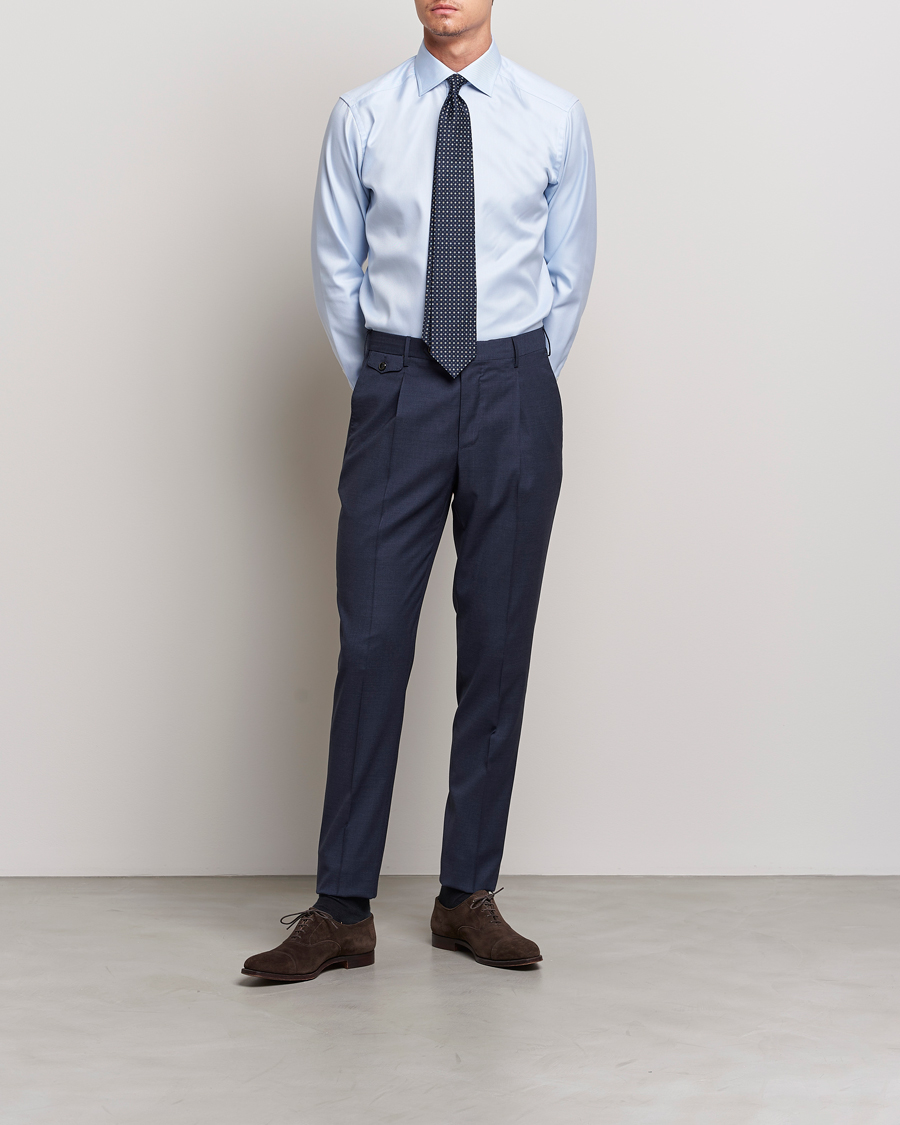 Men | Business Shirts | Eton | Slim Fit Textured Twill Shirt Blue