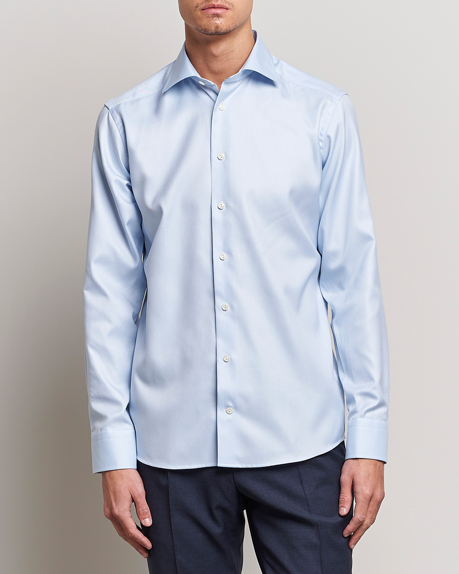 Men | Eton | Eton | Slim Fit Textured Twill Shirt Blue