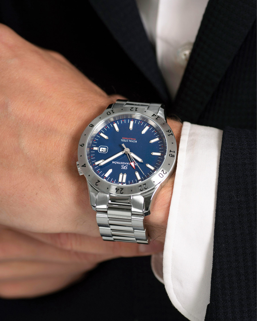 Men | Sjöö Sandström Royal Steel Worldtimer 41mm Blue with Steel | Sjöö Sandström | Royal Steel Worldtimer 41mm Blue with Steel
