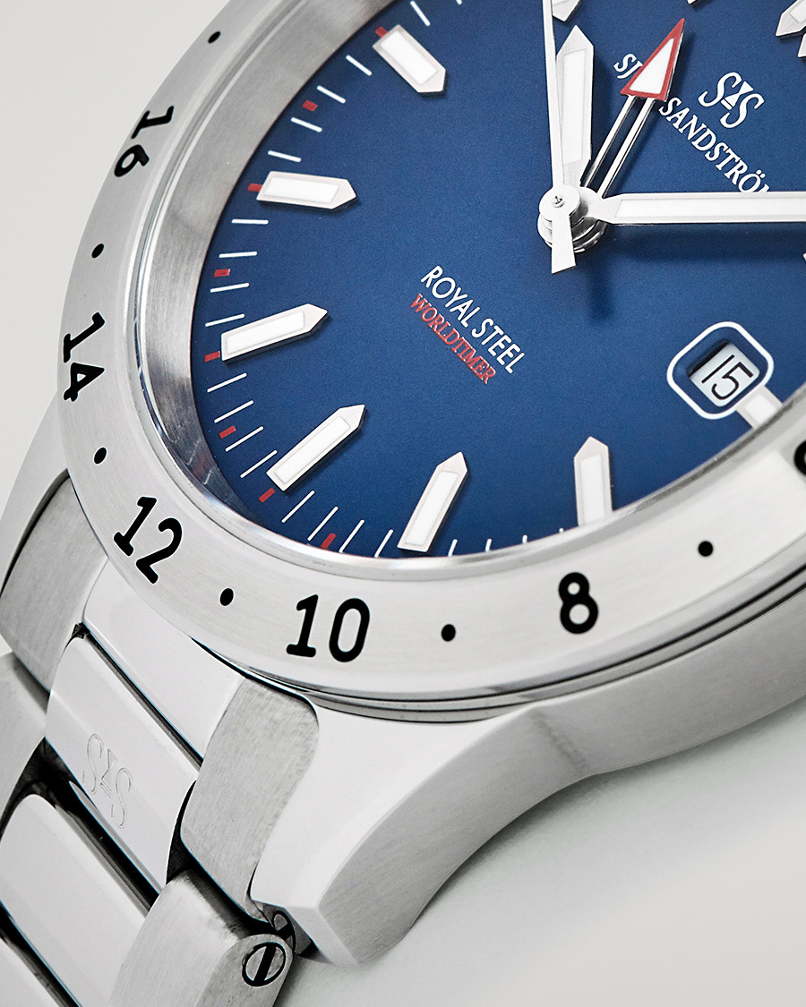 Men | Sjöö Sandström Royal Steel Worldtimer 41mm Blue with Steel | Sjöö Sandström | Royal Steel Worldtimer 41mm Blue with Steel