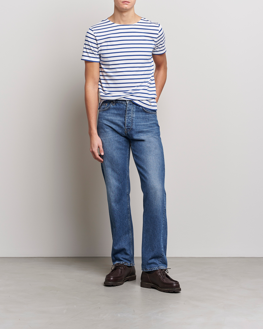 Men | T-Shirts | Armor-lux | Hoëdic Boatneck Héritage Stripe T-shirt White/Blue