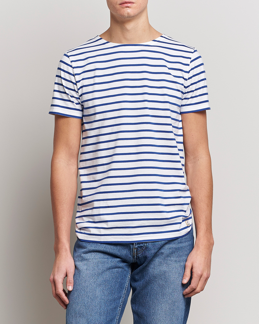 Men | Short Sleeve T-shirts | Armor-lux | Hoëdic Boatneck Héritage Stripe T-shirt White/Blue