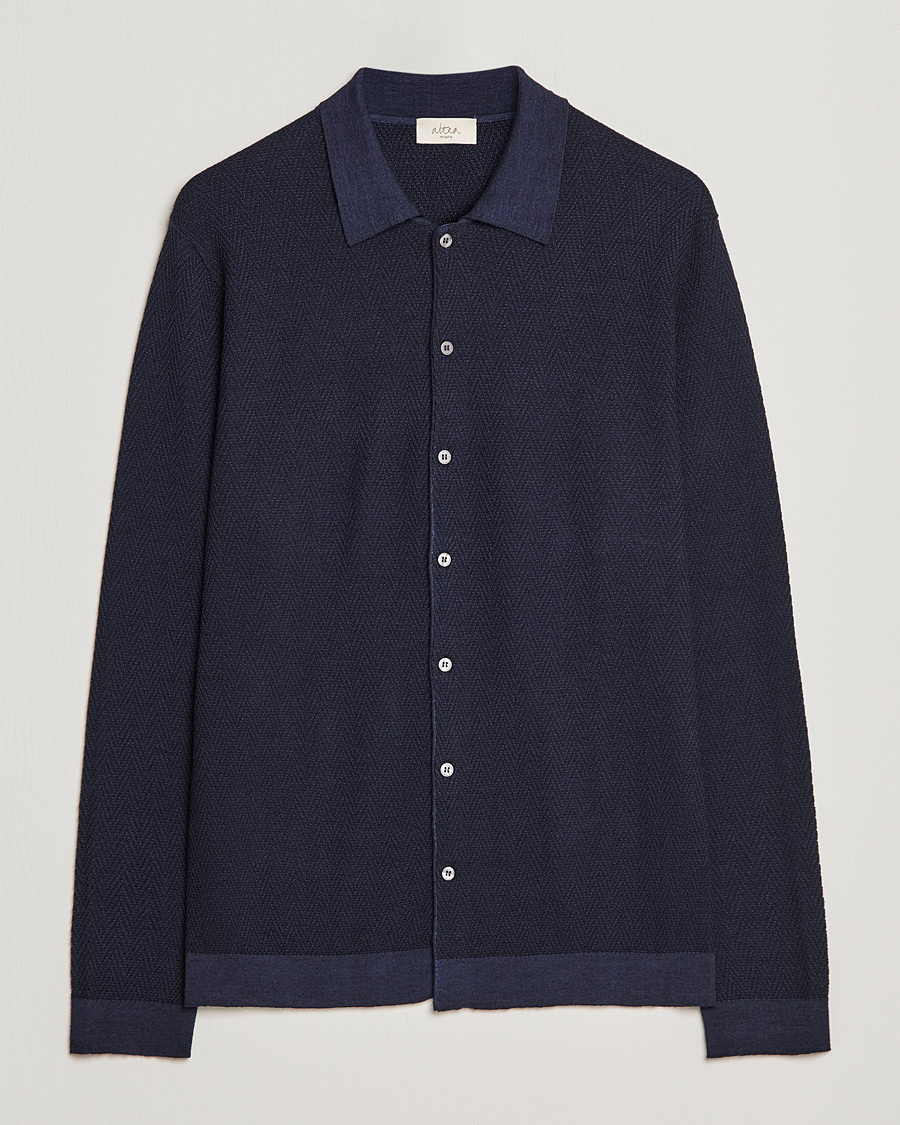 Men | Sweaters & Knitwear | Altea | Herringbone Wool Shirt Navy