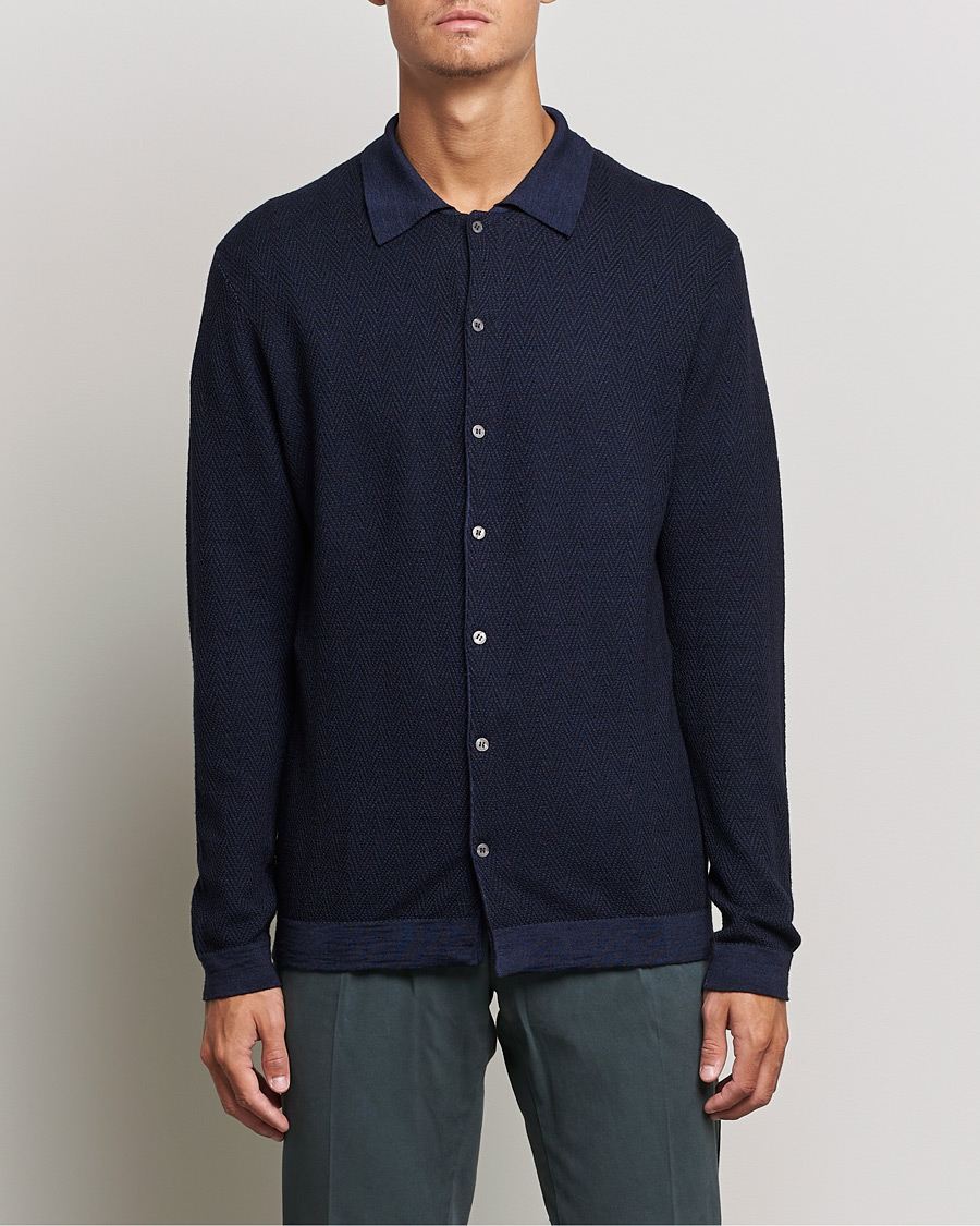 Men | Sweaters & Knitwear | Altea | Herringbone Wool Shirt Navy