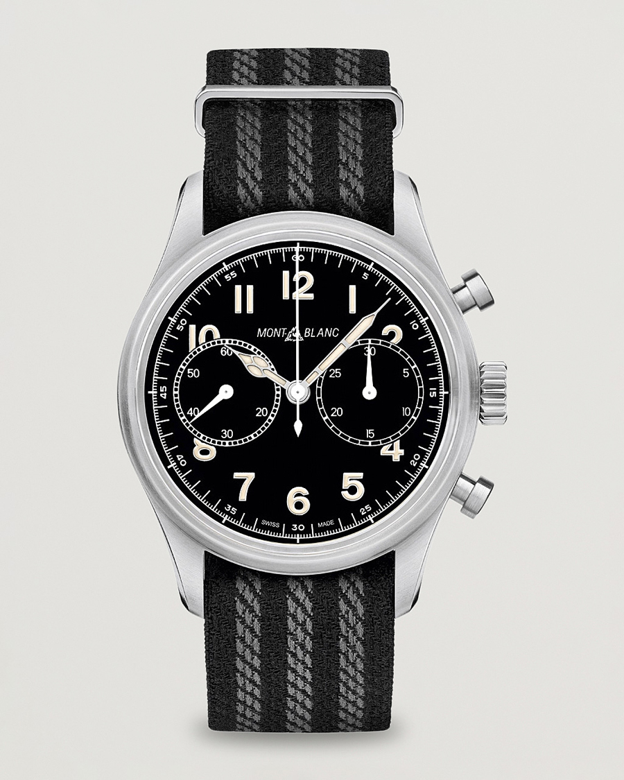 Men | Fabric strap | Montblanc | 1858 Steel Automatic Chronograph 42mm Black Dial