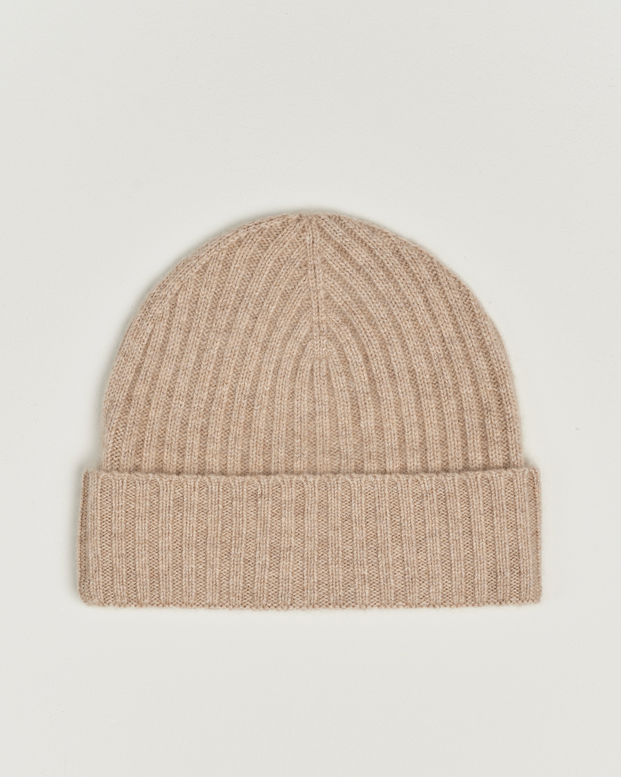 Men | Amanda Christensen Rib Knitted Cashmere Cap Beige Melange | Amanda Christensen | Rib Knitted Cashmere Cap Beige Melange
