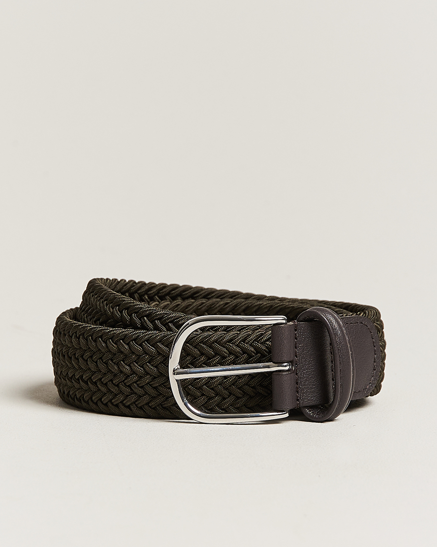 Men | Belts | Anderson's | Stretch Woven 3,5 cm Belt Green