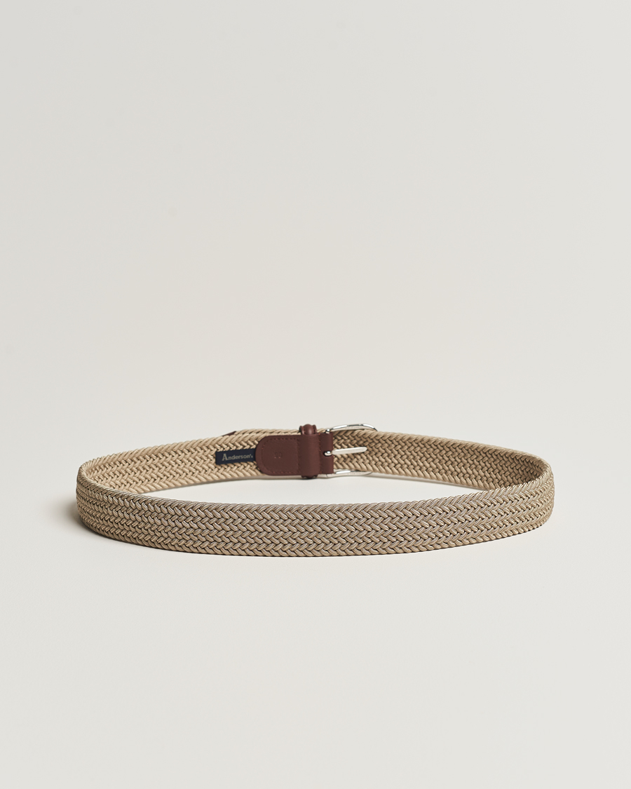 Men | Belts | Anderson's | Stretch Woven 3,5 cm Belt Beige
