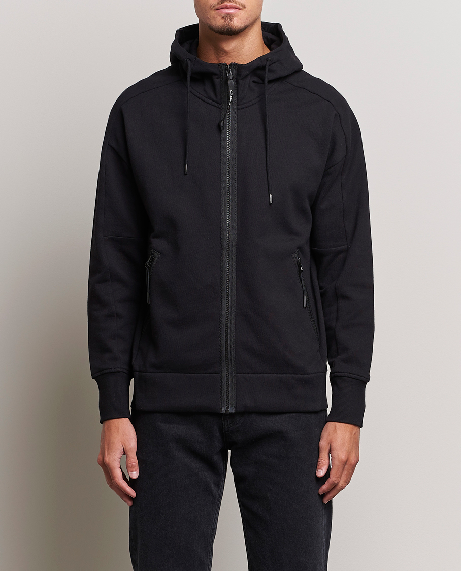 Men | Sweatshirts | C.P. Company | Diagonal Raised Fleece Full Zip Goggle Hoodie Black