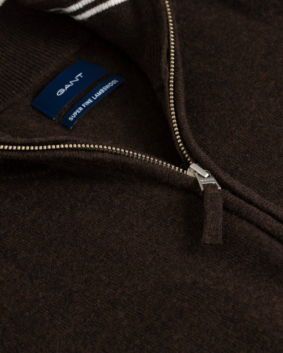 Men | Sweaters & Knitwear | GANT | Lambswool Half Zip Dark Brown