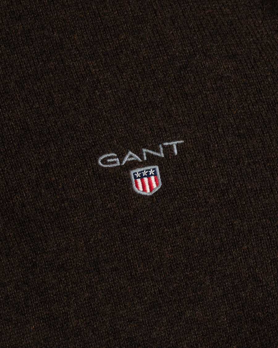 Men | Sweaters & Knitwear | GANT | Lambswool Half Zip Dark Brown