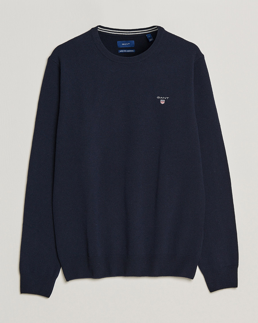 Men | Sweaters & Knitwear | GANT | Lambswool Crew Neck Pullover Marine