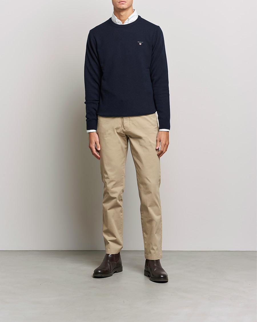 Men | Sweaters & Knitwear | GANT | Lambswool Crew Neck Pullover Marine